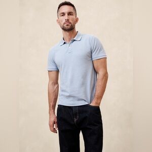 Slim Cotton Pique Polo - Regular Medium - Light Blue Heather